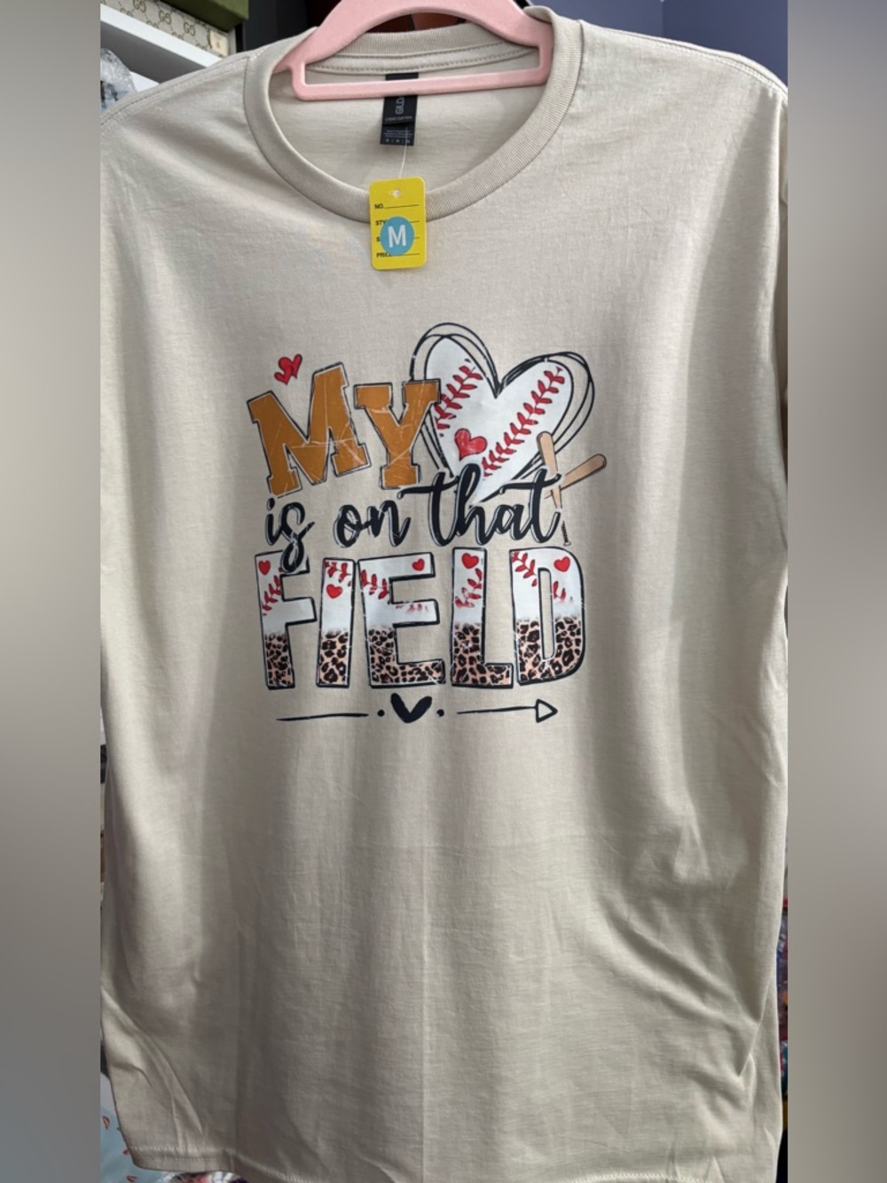NEW  Beige Graphic Tee - My Heart Is On That Field size Medium